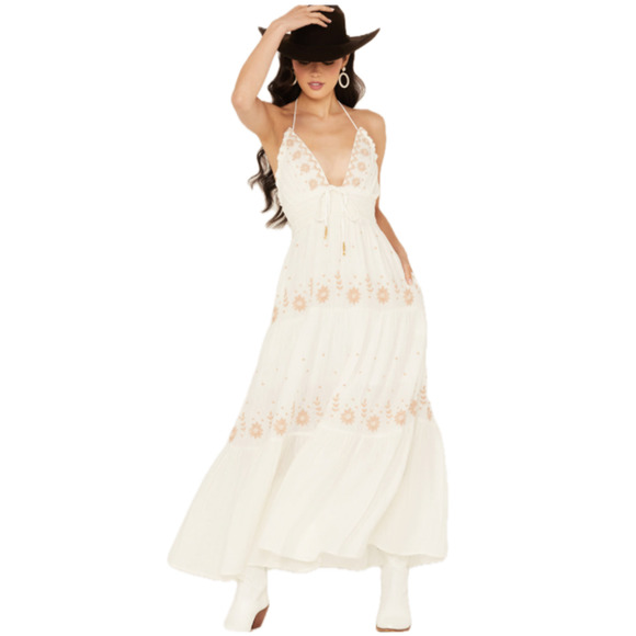 Free People Women's Ivory Real Love Embroidered Maxi Dress Size XL NEW - Picture 1 of 8